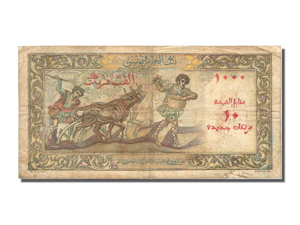 bancnota, 
  
  Algeria, 
  
  10 NF pe 1000 de franci