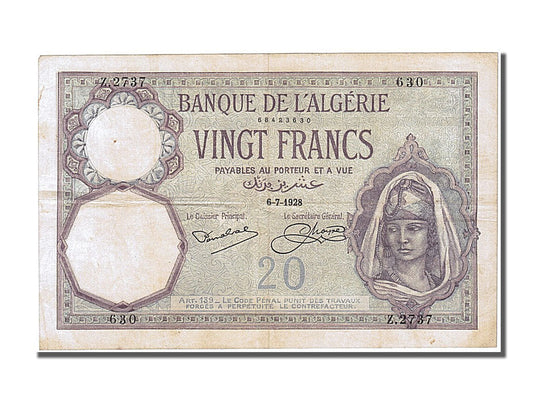 bancnota, 
  
  Algeria, 
  
  20 de franci