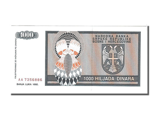 bancnota, 
  
  Bosnia - Herțegovina, 
  
  1000 Dinara