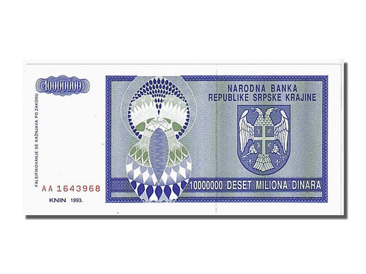 bancnota, 
  
  Croaţia, 
  
  10 milioane dinare