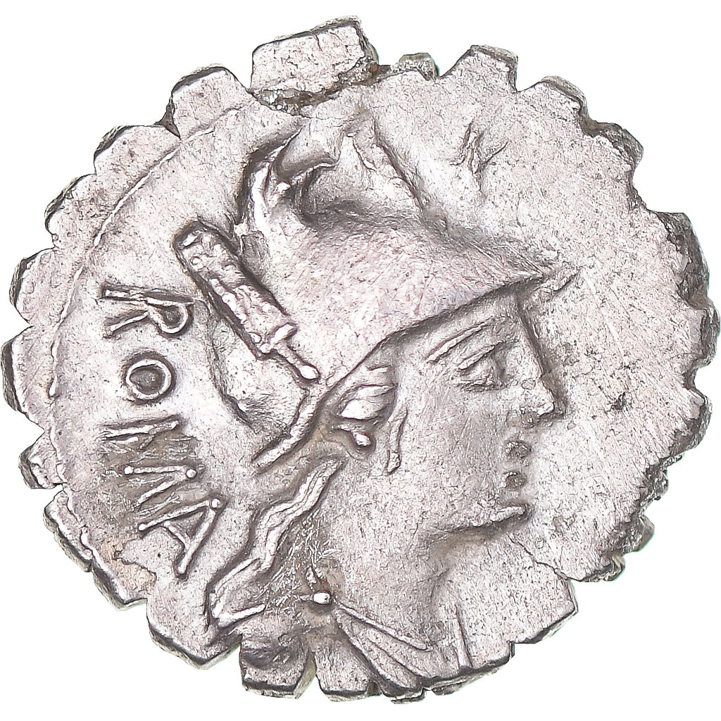 Monedă, 
  
  C. Poblicius Q.f., 
  
  Denarius Serratus