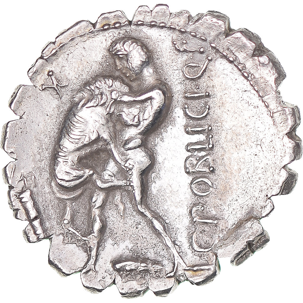 Monedă, 
  
  C. Poblicius Q.f., 
  
  Denarius Serratus