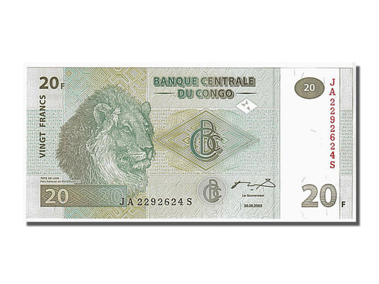 bancnota, 
  
  Republica Democrată Congo, 
  
  20 de franci