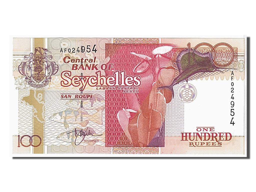 bancnota, 
  
  Seychelles, 
  
  100 de rupii