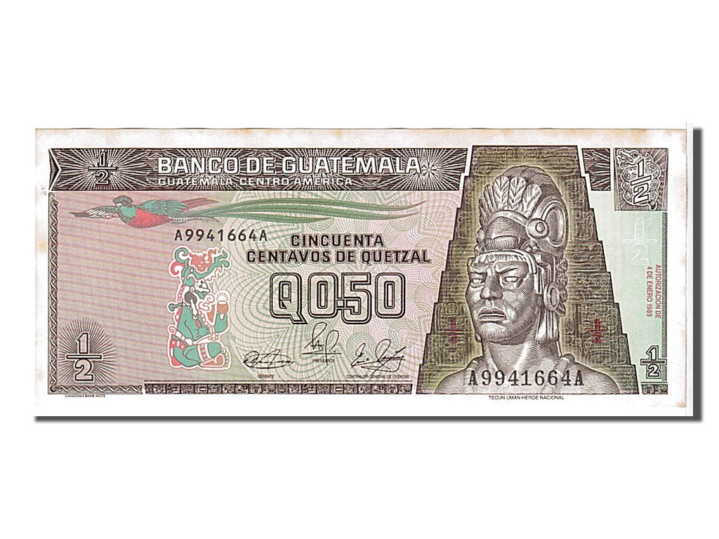 bancnota, 
  
  Guatemala, 
  
  1/2 Quetzal