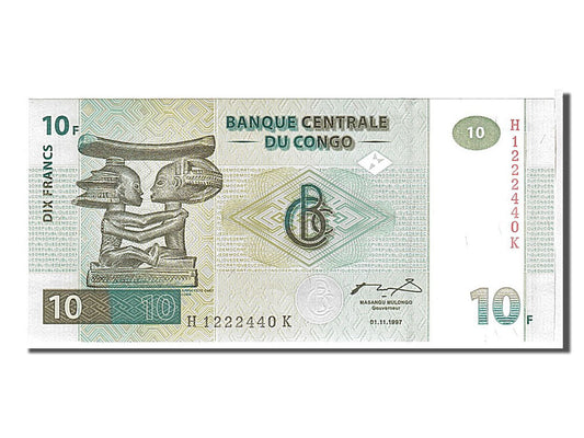 bancnota, 
  
  Republica Democrată Congo, 
  
  10 franci