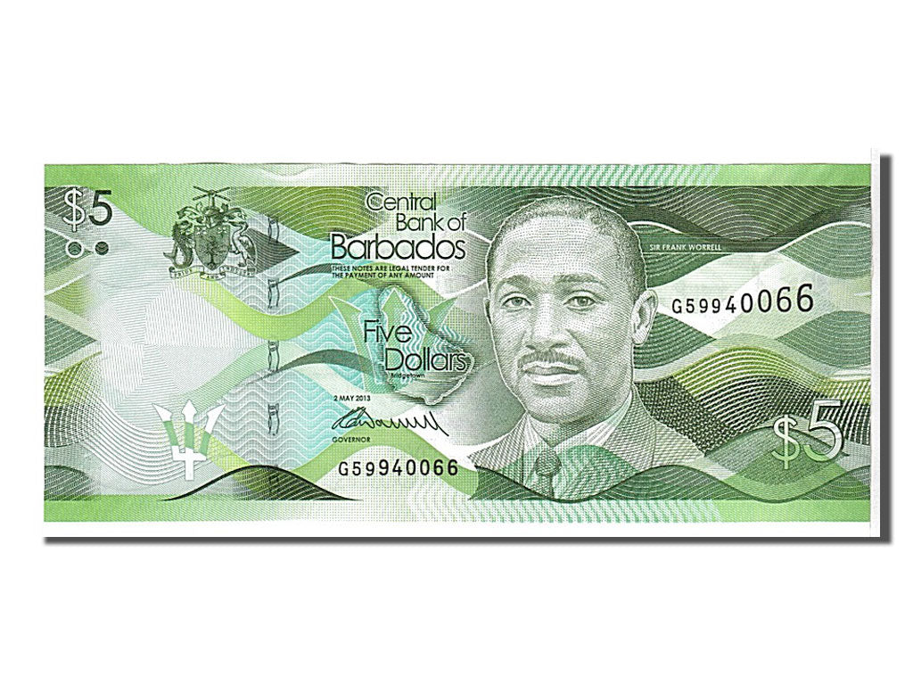 bancnota, 
  
  Barbados, 
  
  5 dolari