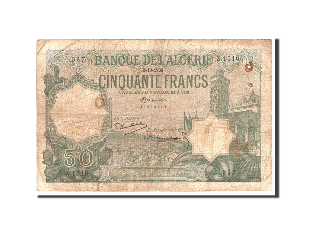 bancnota, 
  
  Algeria, 
  
  50 de franci