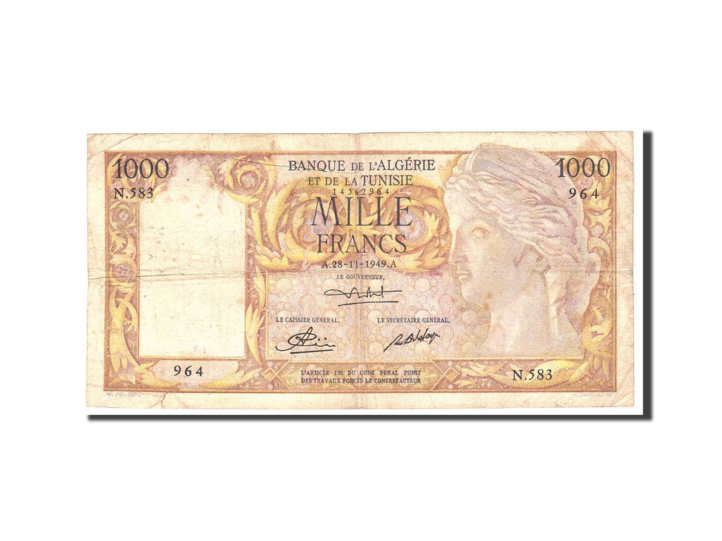 bancnota, 
  
  Algeria, 
  
  1000 de franci