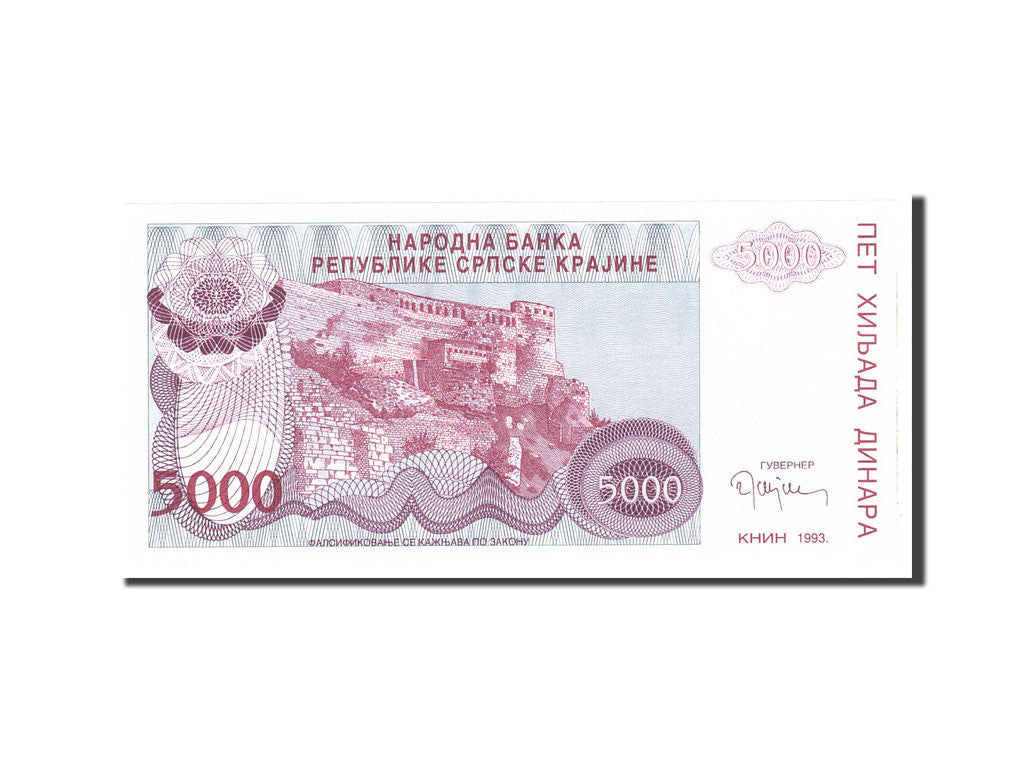 bancnota, 
  
  Croaţia, 
  
  5000 Dinara