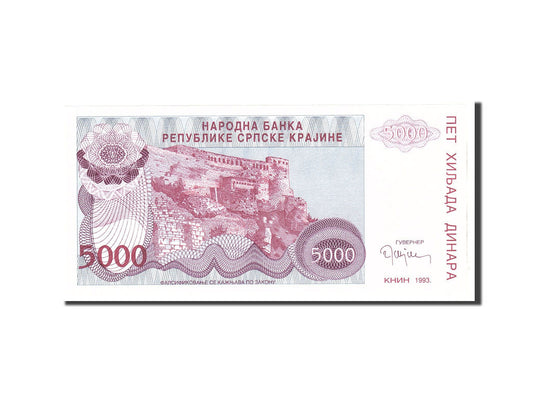 bancnota, 
  
  Croaţia, 
  
  5000 Dinara