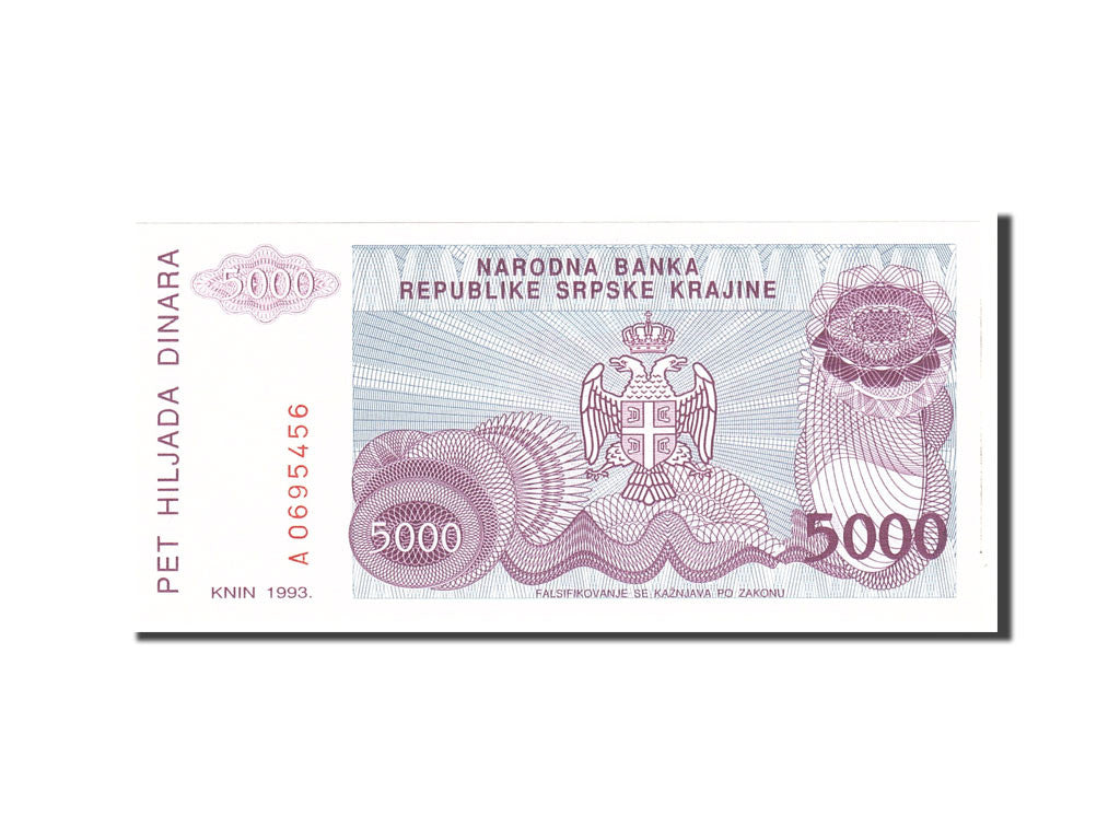 bancnota, 
  
  Croaţia, 
  
  5000 Dinara