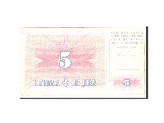 bancnota, 
  
  Bosnia - Herțegovina, 
  
  5 Dinara