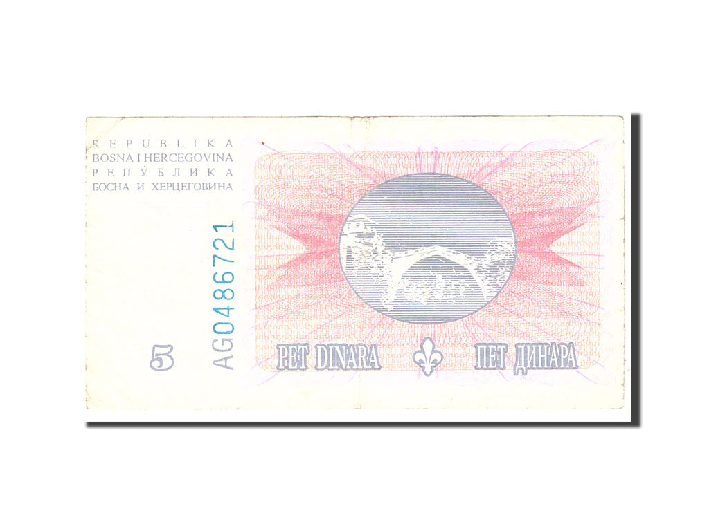 bancnota, 
  
  Bosnia - Herțegovina, 
  
  5 Dinara