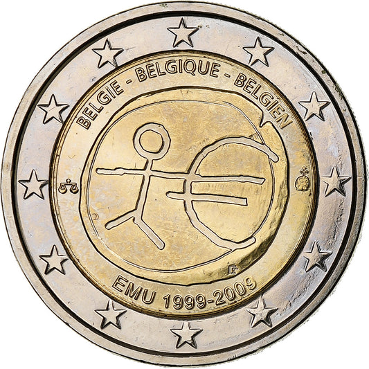 Belgia, 
  
  2 euro, 
  
  10 ani de emu