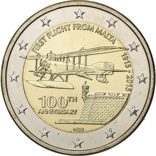 Malta, 
  
  2 euro, 
  
  100ème anniversaire du 1er Vol