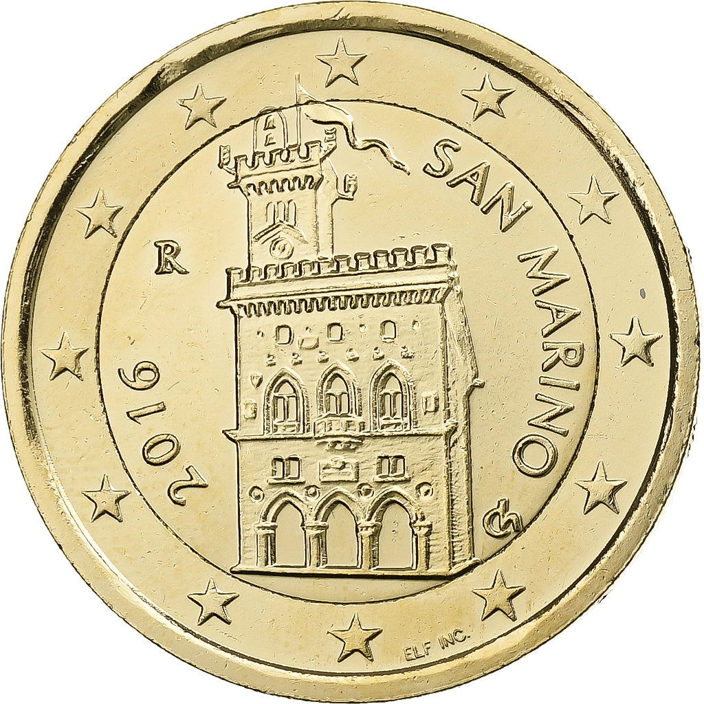 San Marino, 
  
  2 euro, 
  
  monedă placată cu aur