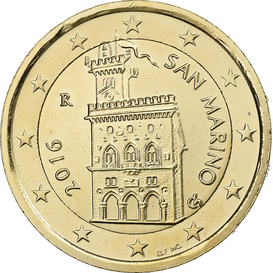 San Marino, 
  
  2 euro, 
  
  monedă placată cu aur