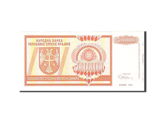 bancnota, 
  
  Croaţia, 
  
  500 de milioane de dinare