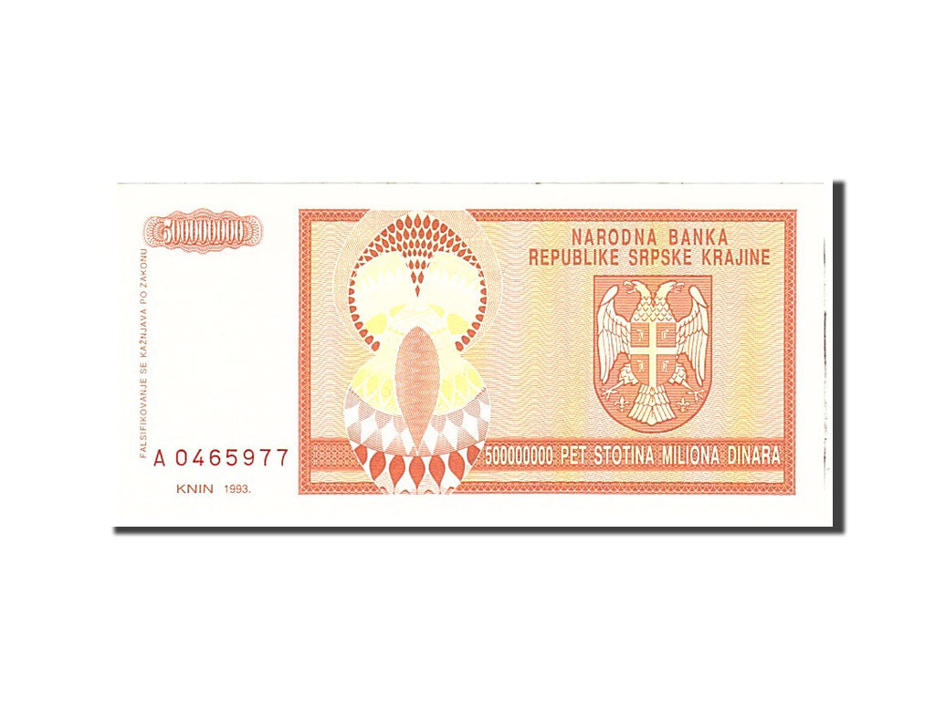 bancnota, 
  
  Croaţia, 
  
  500 de milioane de dinare