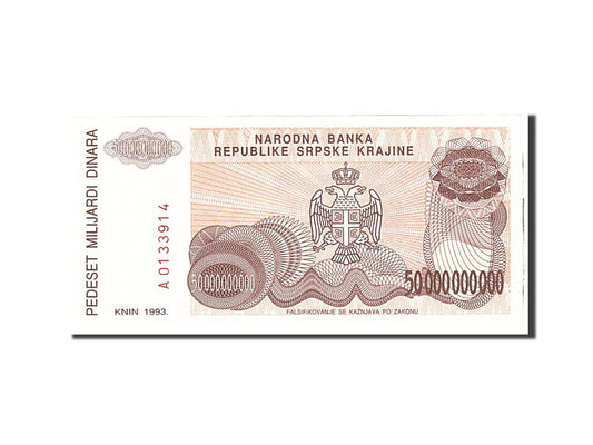 bancnota, 
  
  Croaţia, 
  
  50 Miliard Dinara