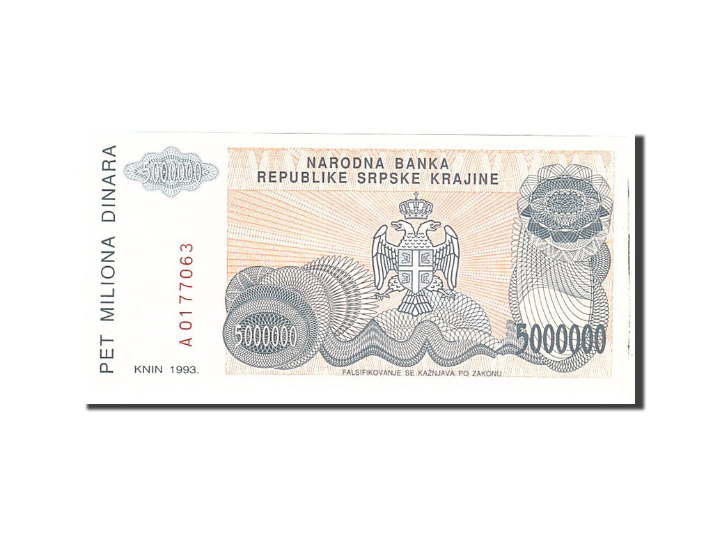 bancnota, 
  
  Croaţia, 
  
  5 milioane de dinare