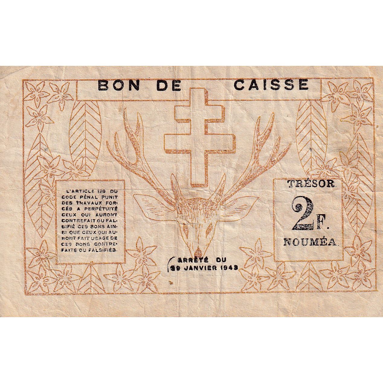 bancnota, 
  
  Noua Caledonie, 
  
  2 franci