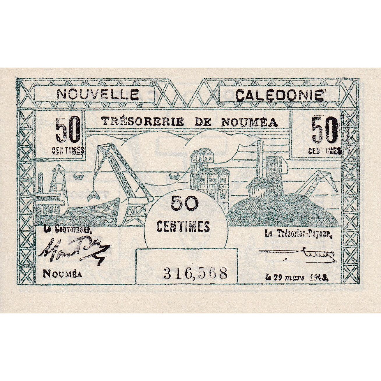 bancnota, 
  
  Noua Caledonie, 
  
  50 Centimi