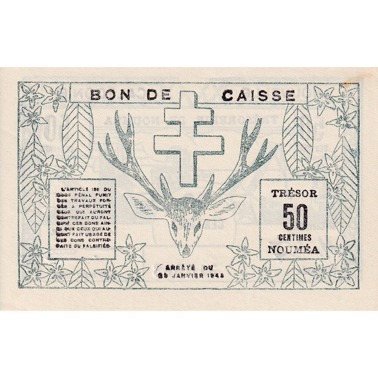 bancnota, 
  
  Noua Caledonie, 
  
  50 Centimi