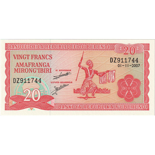 bancnota, 
  
  Burundi, 
  
  20 de franci