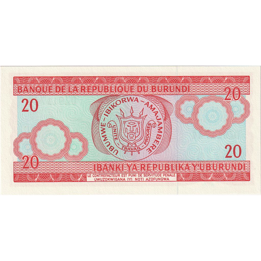 bancnota, 
  
  Burundi, 
  
  20 de franci