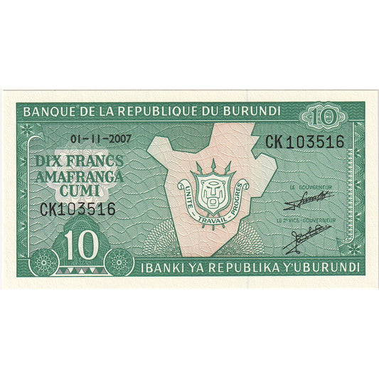 Burundi, 
  
  10 franci, 
  
  2007