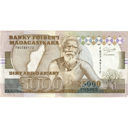 Madagascar, 
  
  25, 
  
  000 Franci = 5000 Ariary