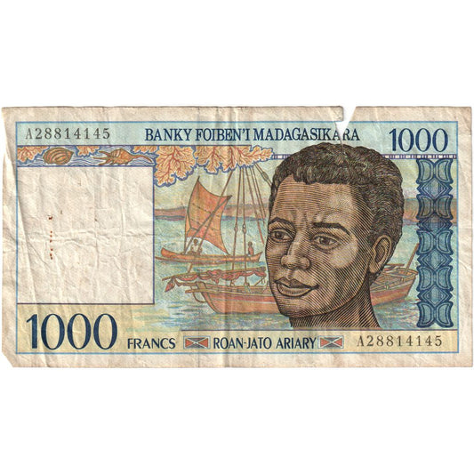 Madagascar, 
  
  1000 franci = 200 ariary, 
  
  G(4-6)