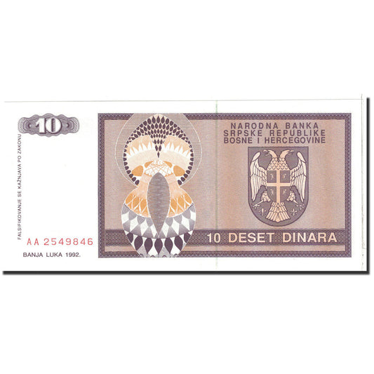 bancnota, 
  
  Bosnia - Herțegovina, 
  
  10 Dinara