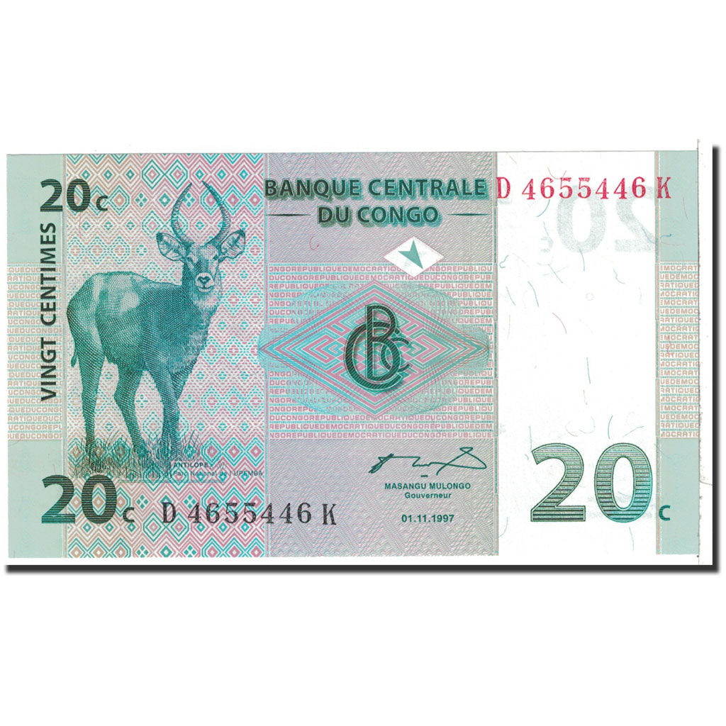 bancnota, 
  
  Republica Democrată Congo, 
  
  20 Centimi