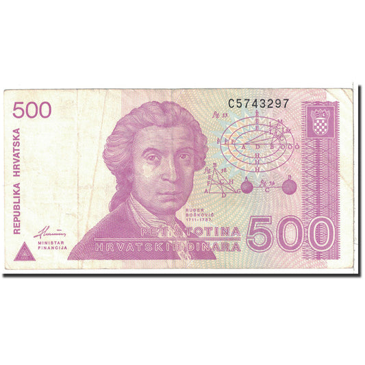 bancnota, 
  
  Croaţia, 
  
  500 Dinara