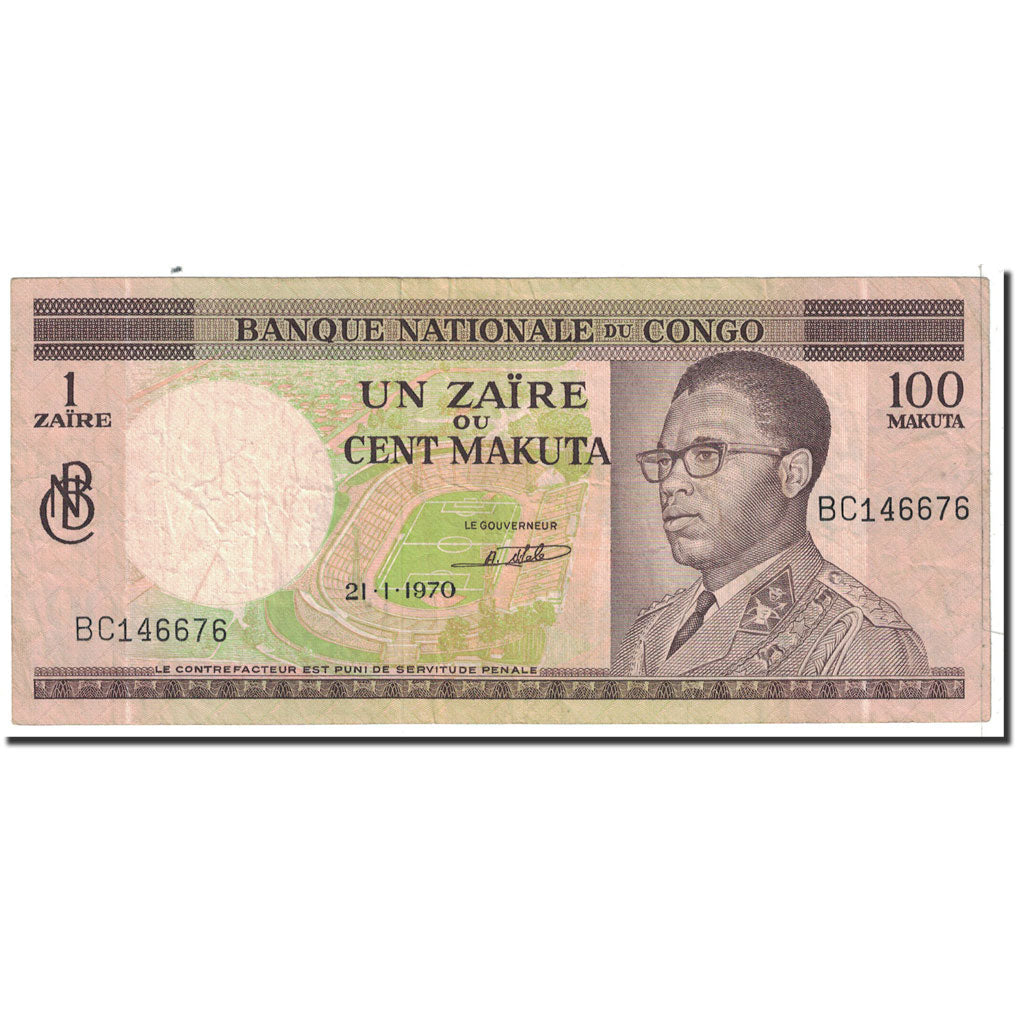 bancnota, 
  
  Republica Democrată Congo, 
  
  1 Zaïre = 100 Makuta