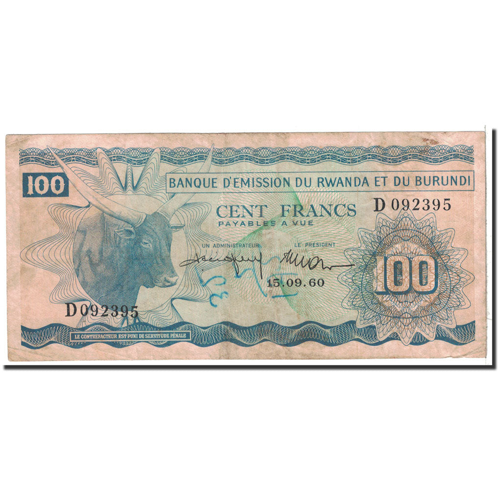 bancnota, 
  
  Rwanda-Burundi, 
  
  100 de franci