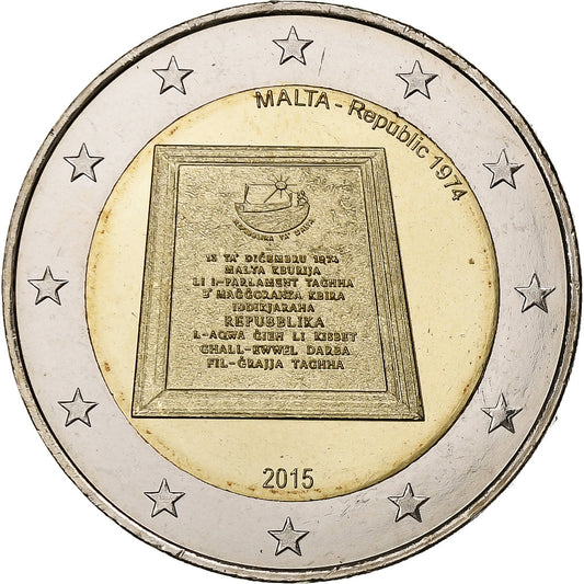 Malta, 
  
  2 euro, 
  
  Republica Malta 1974