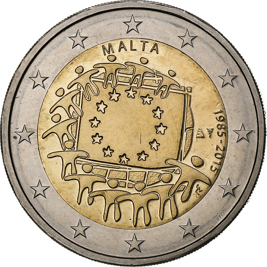 Malta, 
  
  2 euro, 
  
  30 de ani de drapelul Uniunii Europene