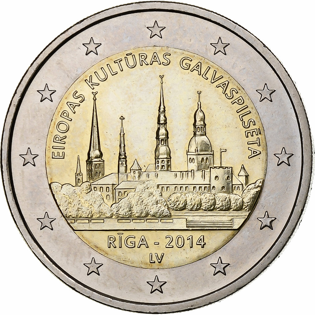 Letonia, 
  
  2 euro, 
  
  Riga – Capitală Culturală Europeană 2014