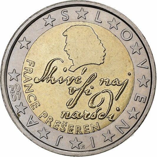 Slovenia, 
  
  2 euro, 
  
  Poetul France Prešeren