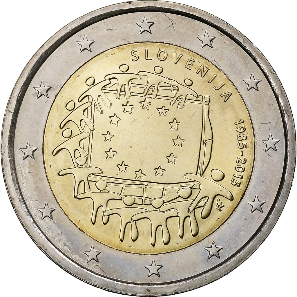 Slovenia, 
  
  2 euro, 
  
  30 de ani de drapelul Uniunii Europene