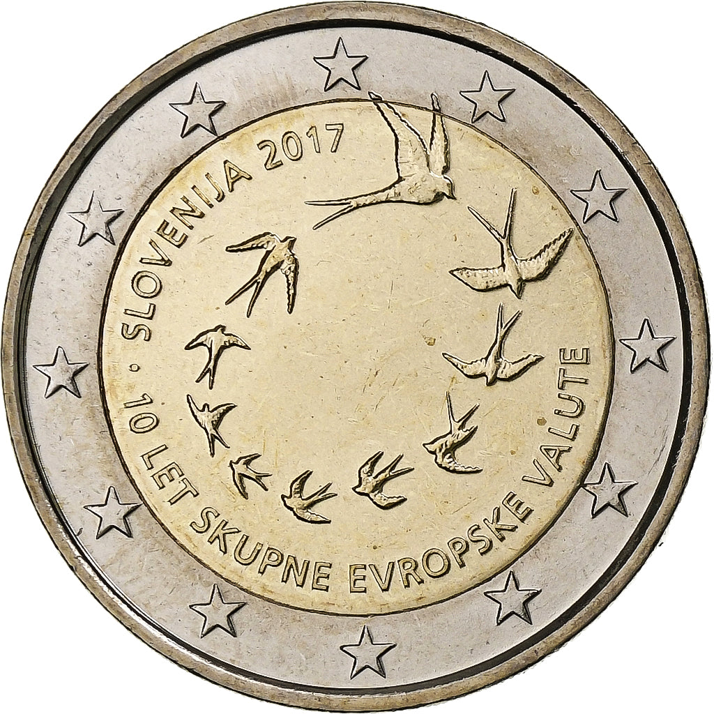 Slovenia, 
  
  2 euro, 
  
  A 10-a aniversare a Euro în Slovenia