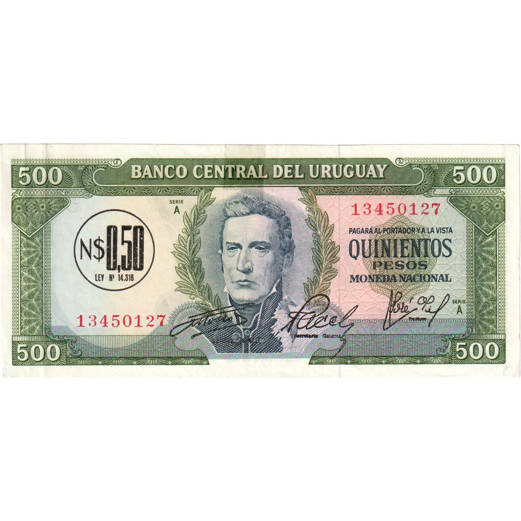 Uruguay, 
  
  0,50 Nuevo Peso pe 500 Pesos, 
  
  Nedatat (1975)