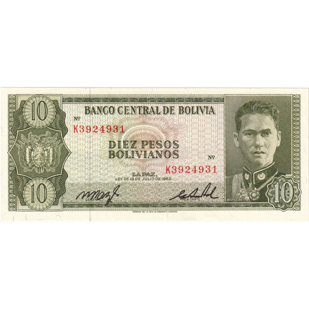 Bolivia, 
  
  10 pesos boliviani, 
  
  1962