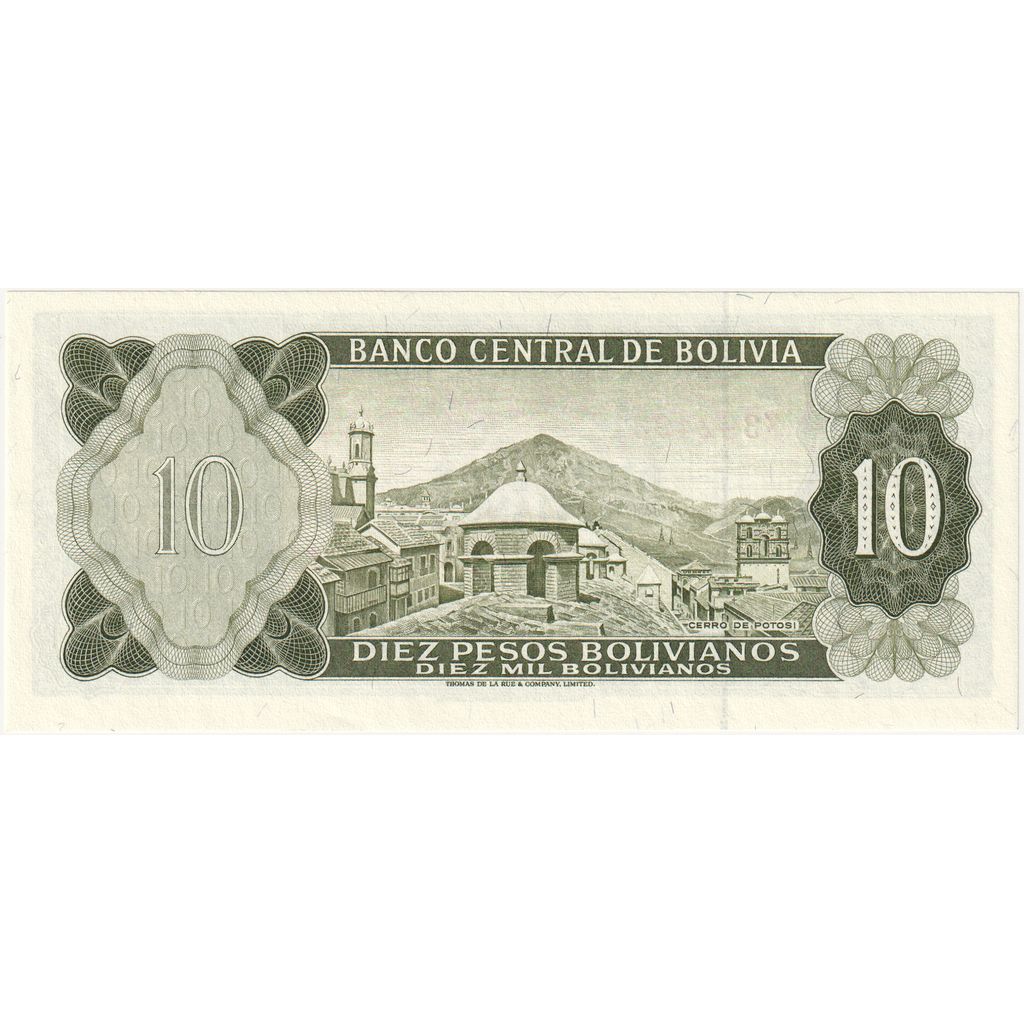 Bolivia, 
  
  10 pesos boliviani, 
  
  1962