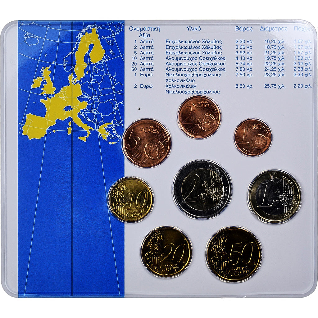 Grecia, 
  
  Set 1 ct. - 2 euro, 
  
  Card de monede.FDC