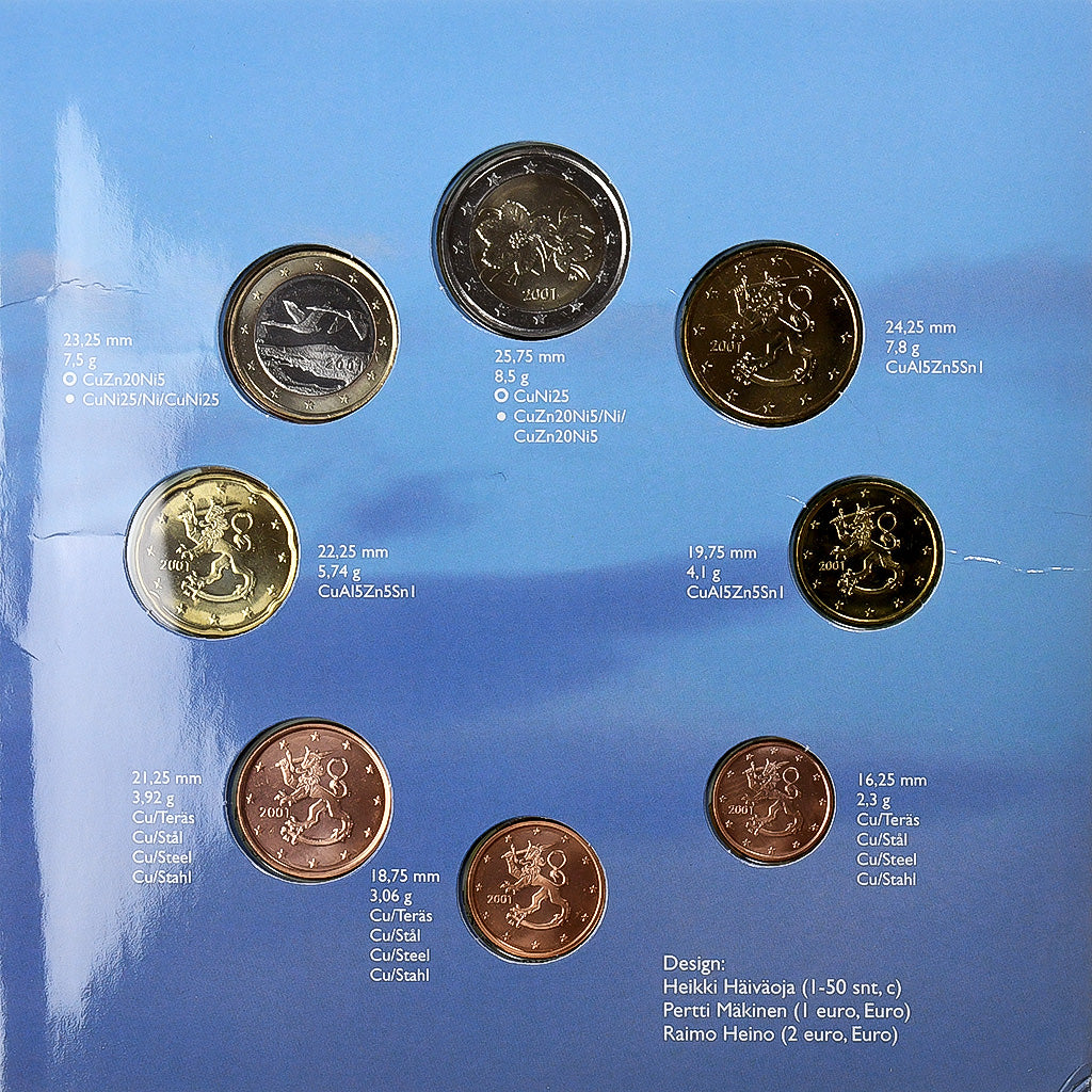 Finlanda, 
  
  Set 1 ct. - 2 euro, 
  
  2001